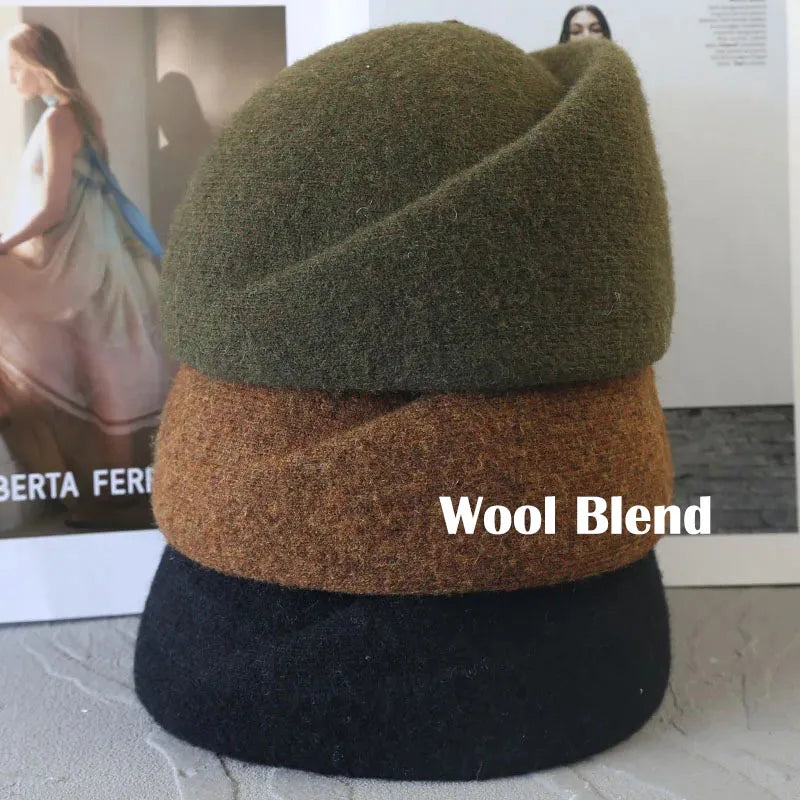 Women's warm wool blend winter beret hat in elegant style, HSF Marketplace brand