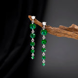 Women's Full Zircon Tassel Earrings Dangle Green Vintage Style Luxury Wedding Jewelry Christmas Valentine's Day Gift Accessories