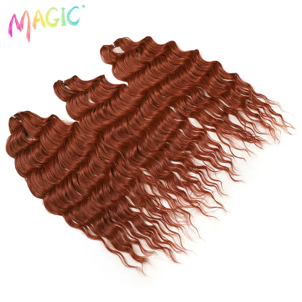 Magic 24Inch 3PCS Loose Wave Synthetic Crochet Hair Bundles Copper Red Heat Resistant Hair Extensions For Women Braiding Styling