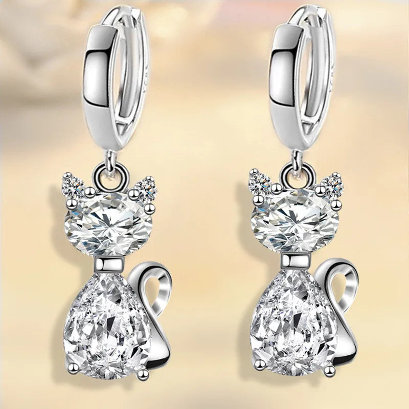 Cute cat hoop earrings with sparkling zircon accents for women, by HSF Marketplace