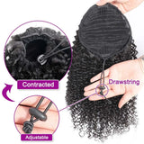 Mongolian human hair afro kinky curly ponytail, natural color, clip-in drawstring style for women