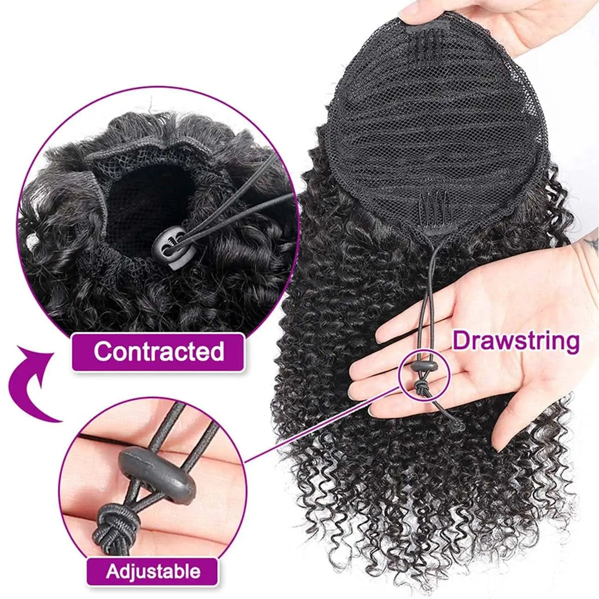 Afro kinky curly Brazilian Remy human hair drawstring ponytail clip-in extension by HSF Marketplace