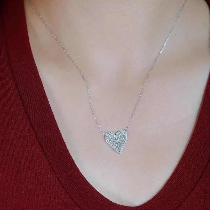 Huitan heart pendant necklace with sparkling CZ for women, delicate jewelry design
