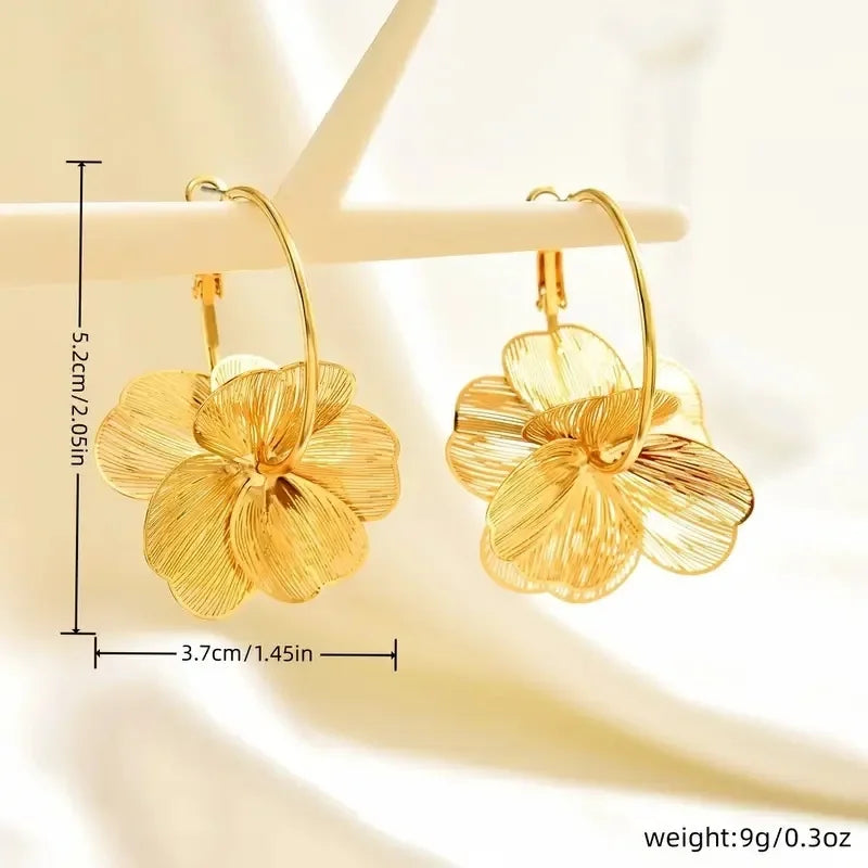 Stainless steel golden double-layer hollow flower hoop earrings for women by HSF Marketplace