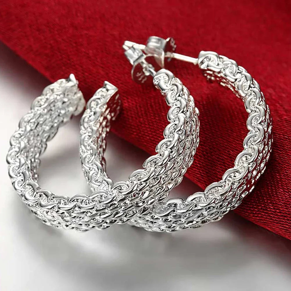 925 Sterling Silver hoop earrings for women, trendy and elegant jewelry design