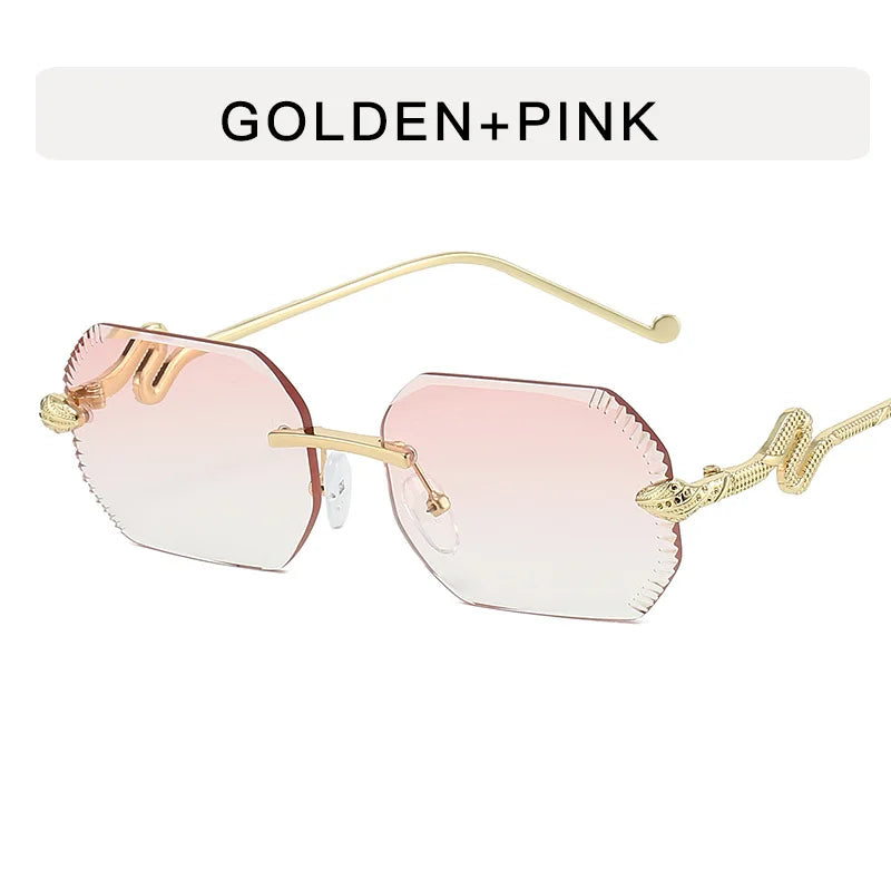 Snake-shaped metal decorative sunglasses with irregular frames, UV protection, unisex design, perfect for stylish sunshade wear.