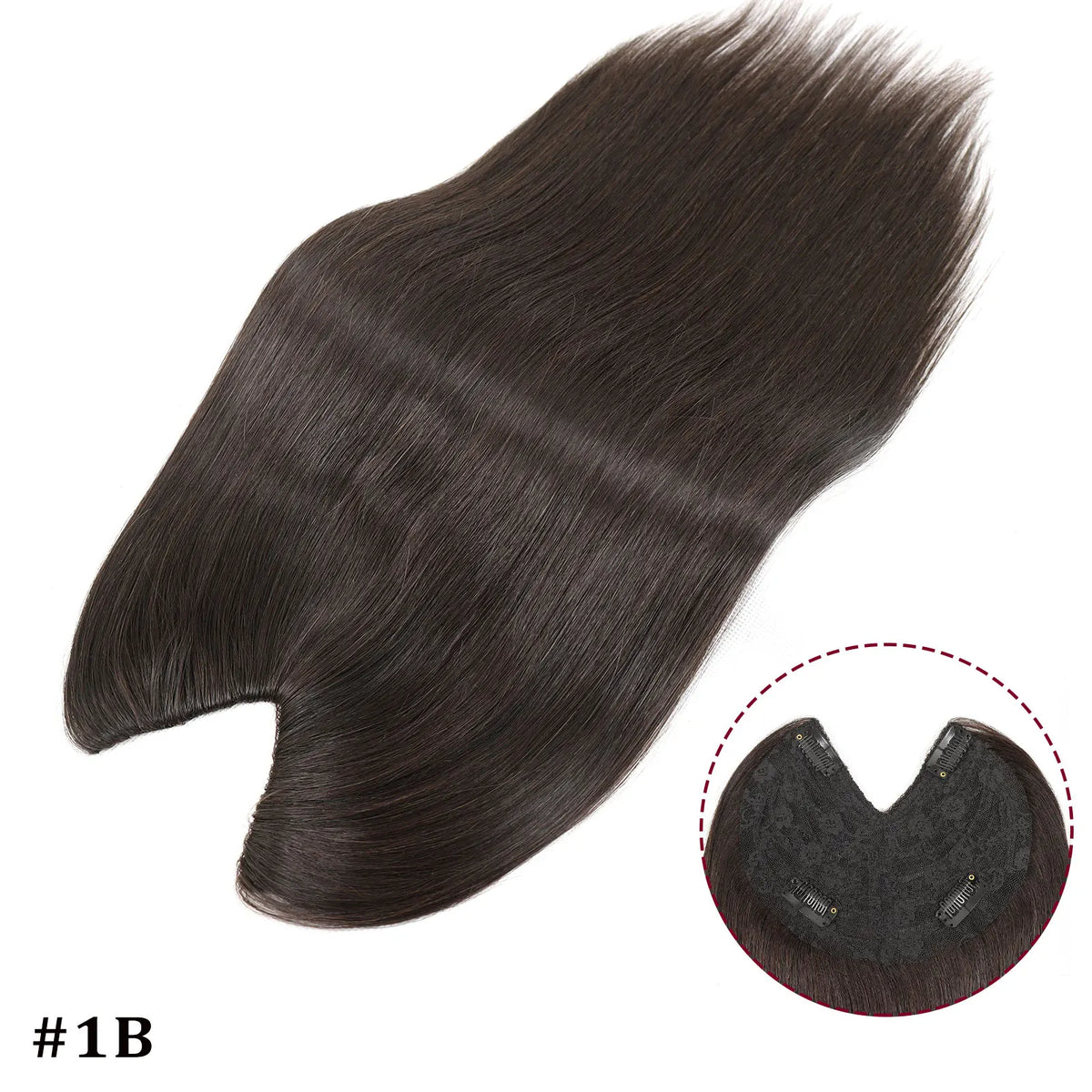 V-shape clip-in human hair extensions in straight brown-blonde highlights, 16-inch Brazilian Remy hair topper