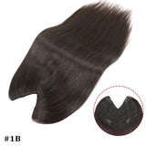 V-shape clip-in human hair extensions in straight brown-blonde highlights, 16-inch Brazilian Remy hair topper