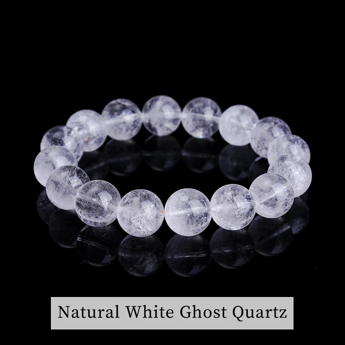 JD Natural Stone White Phantom Crystal Strand Bracelet Reiki Healing Crystal Jewelry Gift for Women Men Elastic Beaded Bracelet