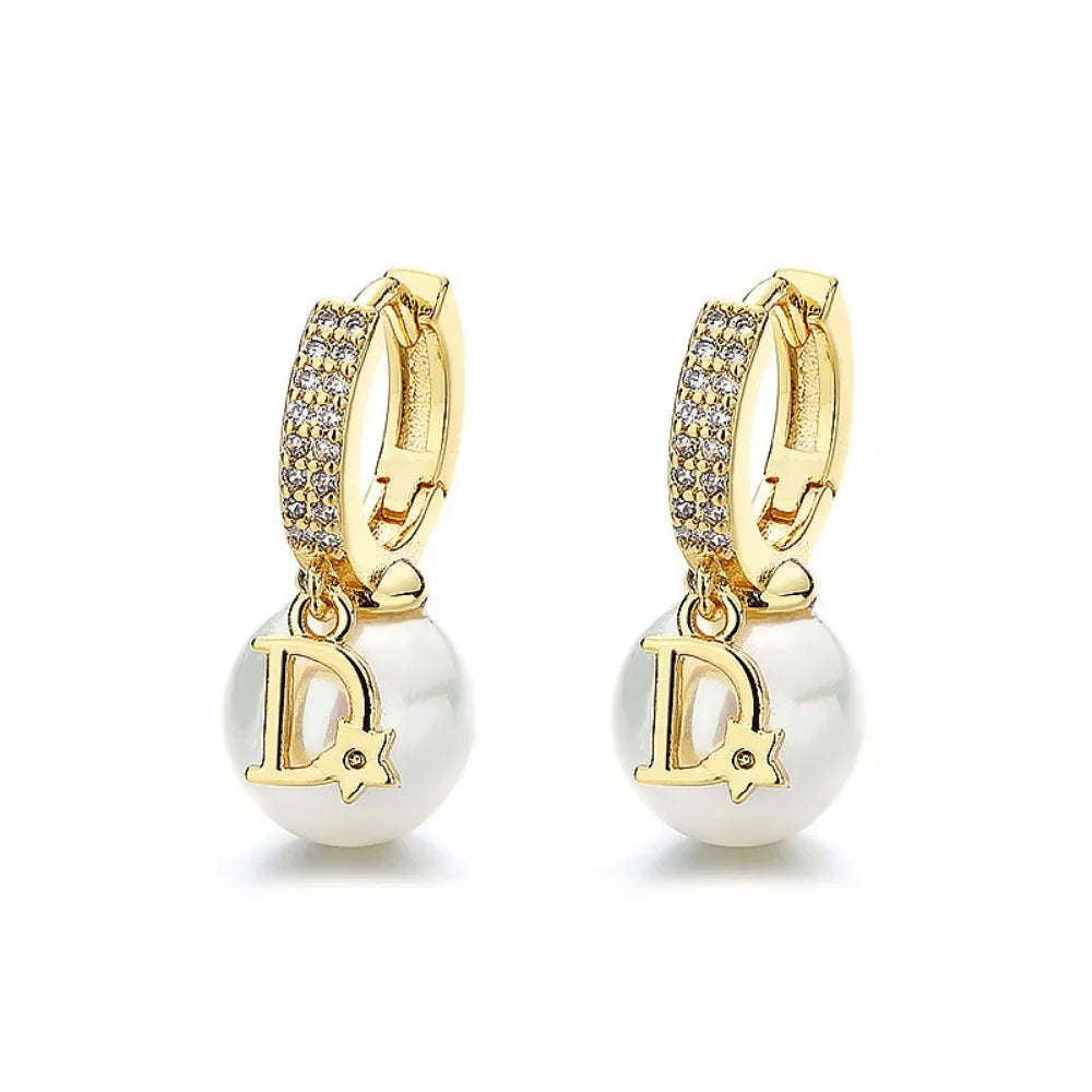 Stainless steel dangle earrings with pearl and zircon accents for women by HSF Marketplace