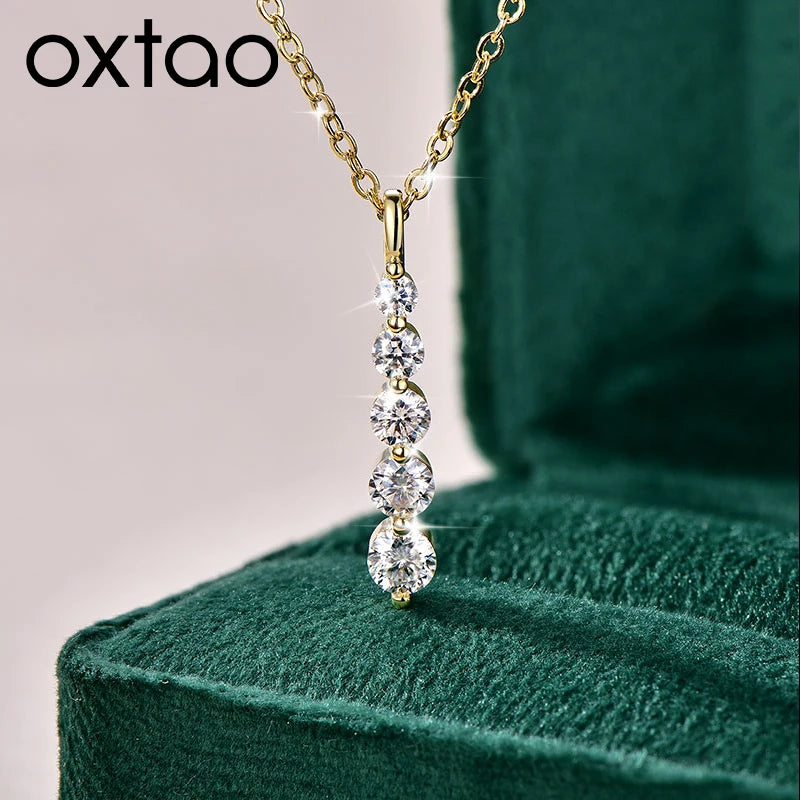5-stone moissanite pendant necklace in 14K gold for women by HSF Marketplace