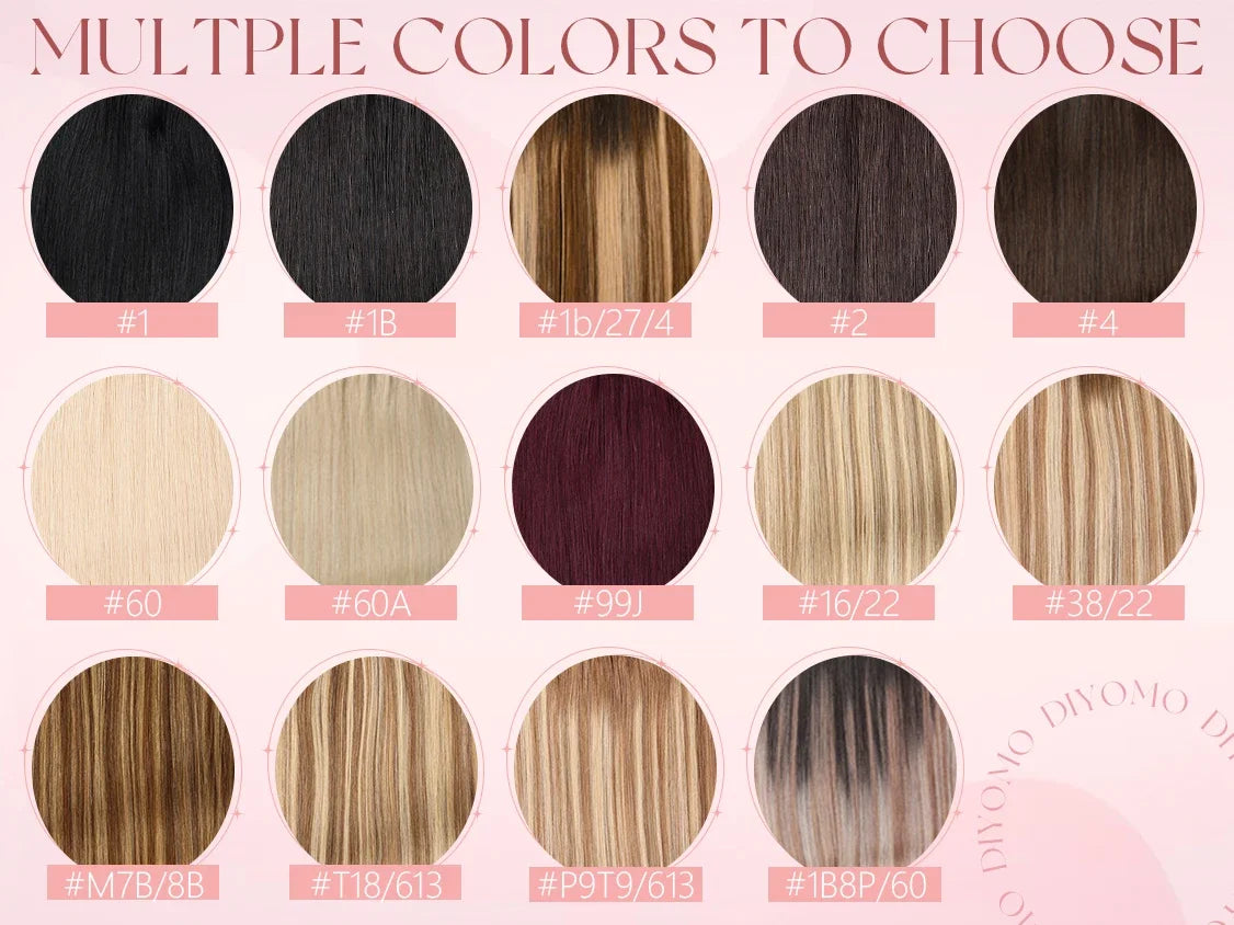 DIYOMO natural black straight PU clip-in hair extensions, 100% human hair with seamless invisible wefts