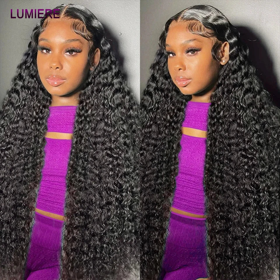 Afro Deep Kinky Curly Human Hair 3/4 Bundle with HD Transparent Lace Frontal Closure And Bundle Virgin Hair Weave Extension