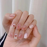 24-piece blush pink glitter diamond cat eye coffin press-on false nails with short square full-cover tips