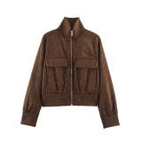 Women's slim warm autumn jacket with big pockets in street-chic style, HSF Marketplace