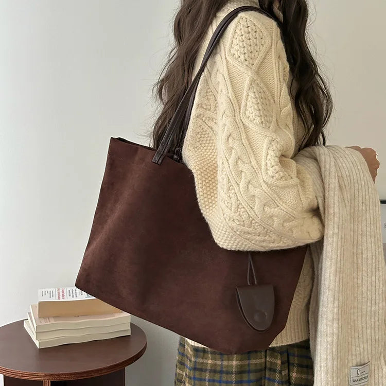 Large capacity faux suede handbags for women, stylish HSF Marketplace tote in a spacious design