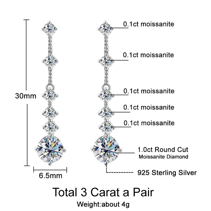Moissanite 3ct VVS1 silver tassel dangle earrings by HSF Marketplace