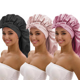 3-piece satin long bonnet set with wide brim and bow tie by HSF Marketplace