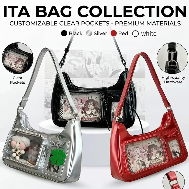 Y2k Harajuku transparent shoulder bag for women, Korean-style crossbody handbag with preppy design, featuring a stylish Japanese-inspired look.