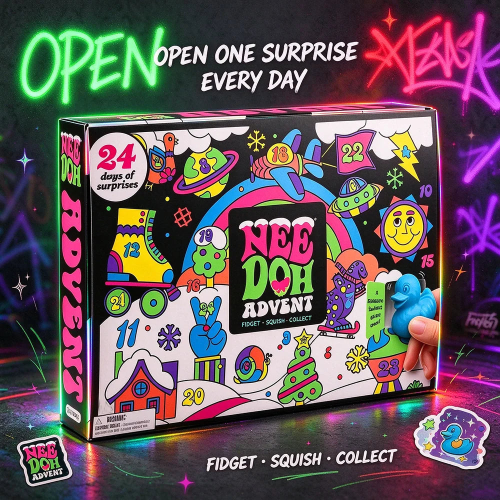 Colorful Hot Needoh Advent Calendar sensory toy by HSF Marketplace with 24 surprise squeeze squishy stress relief toys inside.
