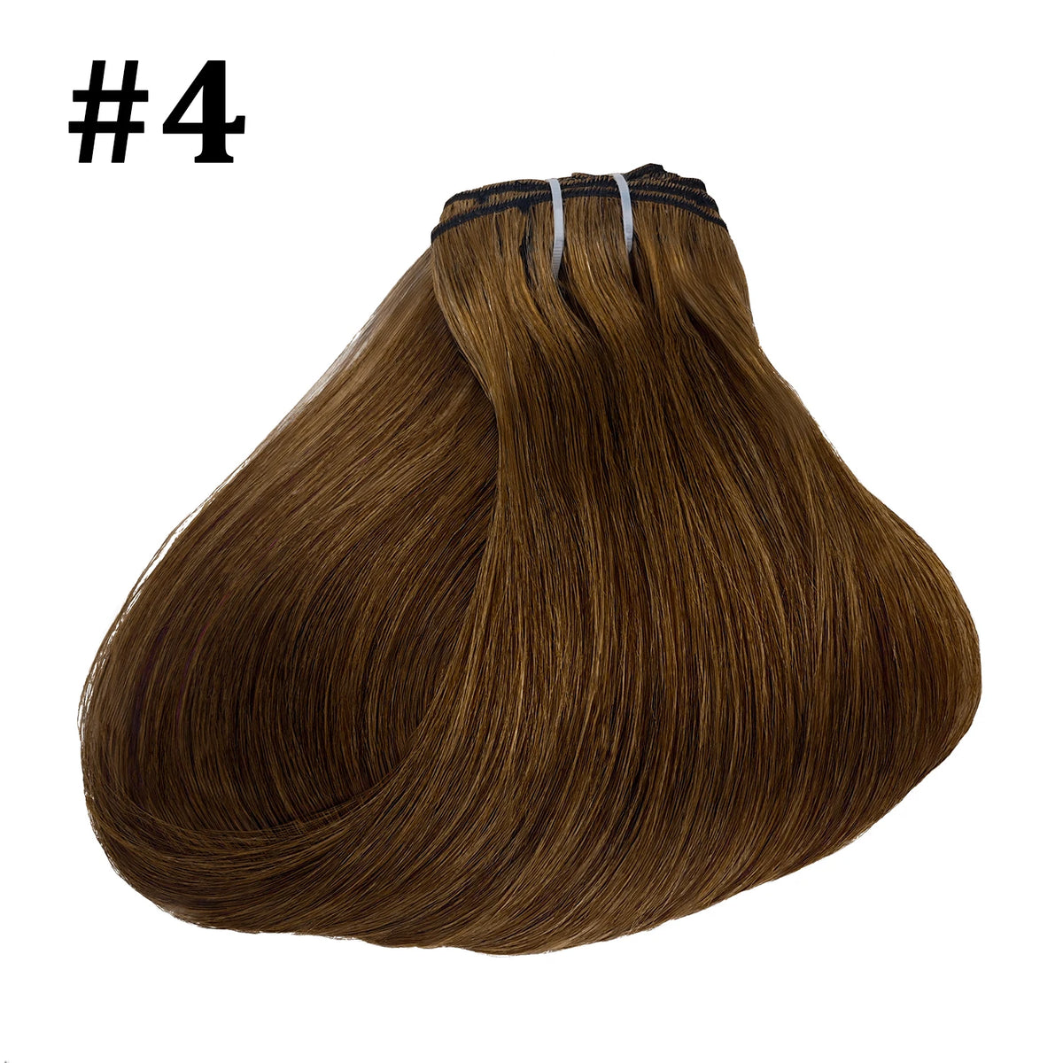 Chocolate brown 24-inch clip-in extensions, 8-piece set, shown in natural human hair texture