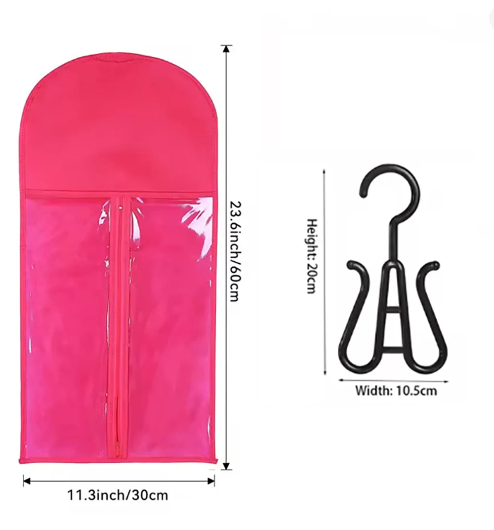 1/2Set Wig Storage Bag With Hanger Hair Bags With Plastic Hanger for Hair Black Wig Organizer Hangers For Multiple Wigs