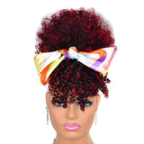 Afro puff kinky curly ponytail wig with bangs, drawstring synthetic hair extension for Black women by HSF Marketplace