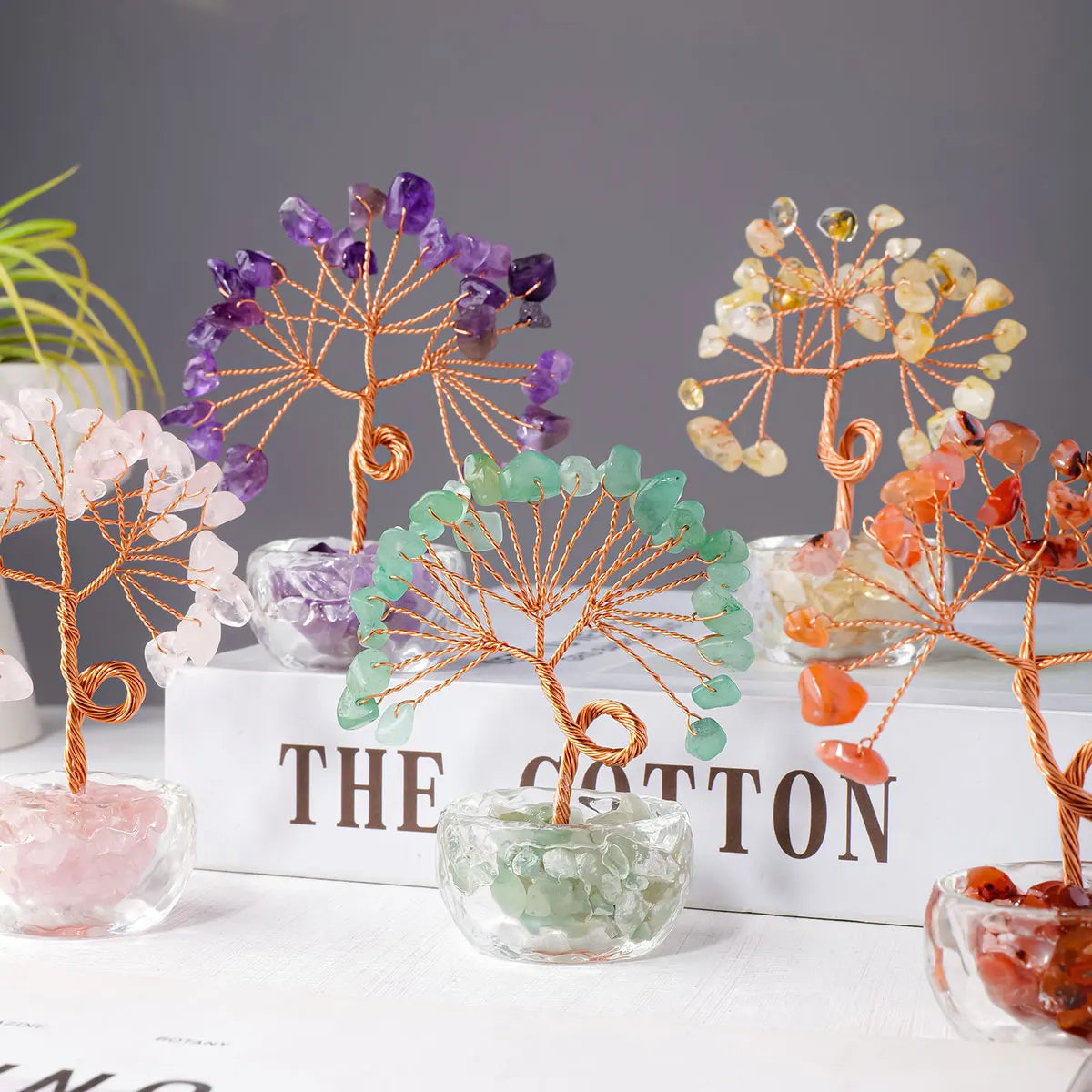 1pc Natural Crystal Lucky Tree Ornament Glass Treasure Pot Base Home Desktop Decoration Crafts Holiday Gift