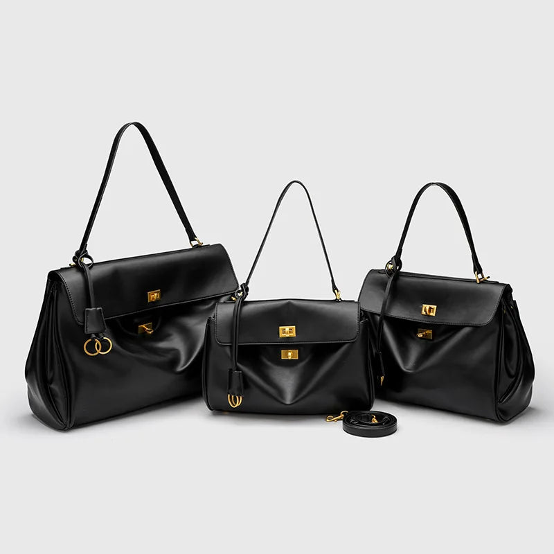 Large capacity women's split leather tote bag in a structured design with sturdy handles and spacious interior