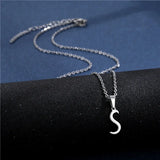 Shiny stainless steel initial letter pendant necklace for women, featuring a simple chain choker style jewelry piece.