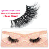 3D Mink Half Eye Lashes Natural Lightweight Short Fake Eyelashes Soft Fluffy Clear Band Strip Mink Lashes Extension