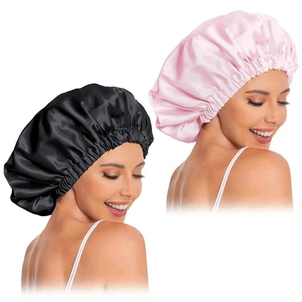 HSF Marketplace satin bonnet sleep cap for curly hair, shown in product view