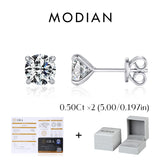 D color moissanite stud earrings in 925 sterling silver, sparkling MODIAN fine jewelry for women