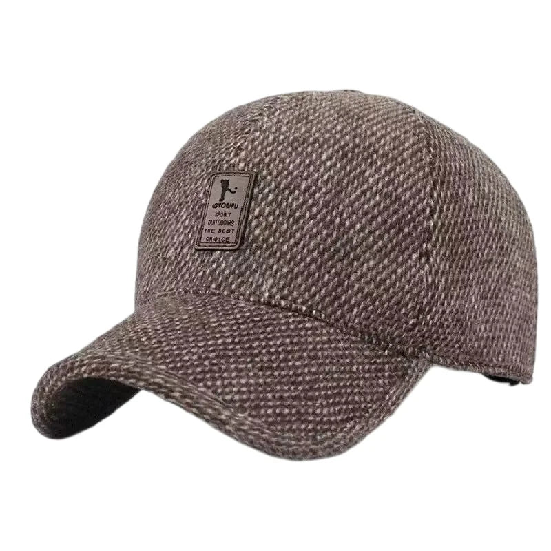 Men's winter fleece-lined baseball cap with ear flaps for outdoor wear, HSF Marketplace
