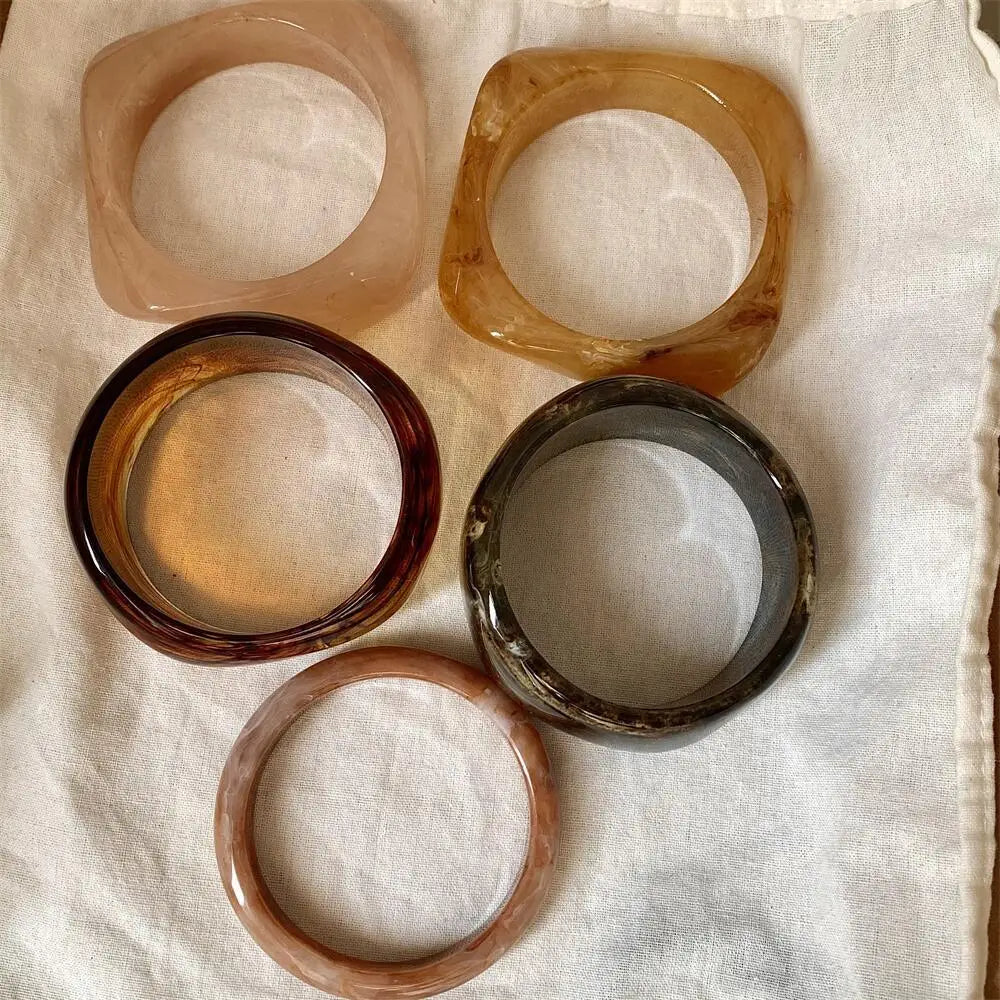 Vintage Wide Geometric Resin Beige Brown Coffee Bangles Irregular Chunky Bracelets Bangle Jewelry Gift for Women Girls