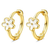 Bobisty hypoallergenic screw-back stud hoop earrings with heart CZ flower design, surgical steel, 14K gold plated