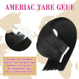 Straight natural black Remy human hair tape-in extensions, 20-piece seamless skin weft set for women