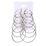 Set of 12 pairs of simple punk hoop earrings featuring large round oversized circle designs for women and girls, jewelry by HSF Marketplace.