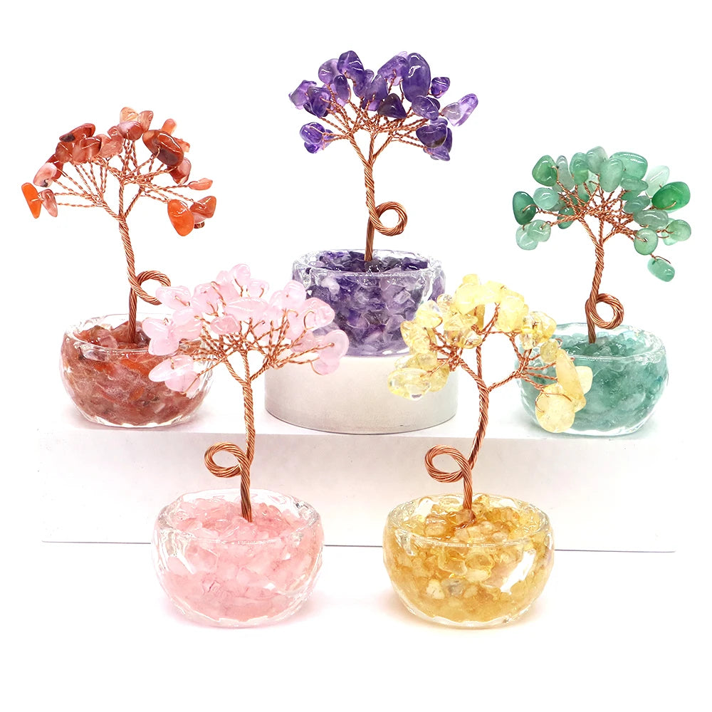 Lucky Money Tree Natural Crystals Aquamarine Fortune Feng Shui Reiki Healing Lapis Lazuli Tree of Life Home Decor Birthday Gifts