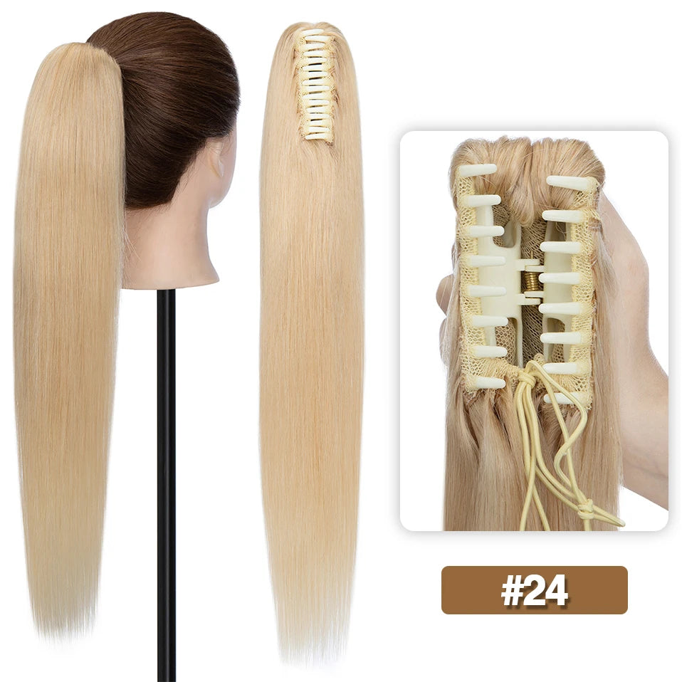 S-noilite straight human hair claw clip ponytail extension in natural black, blonde, and brown shades