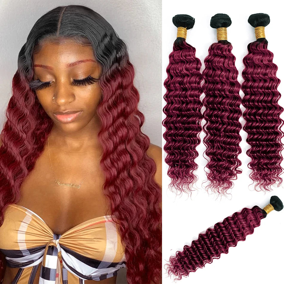 DreamDiana 12A Brazilian Deep Wave 3 Bundles with Closure Ombre Human Hair Bundles with Closure Curly Hair Bundles with Closure