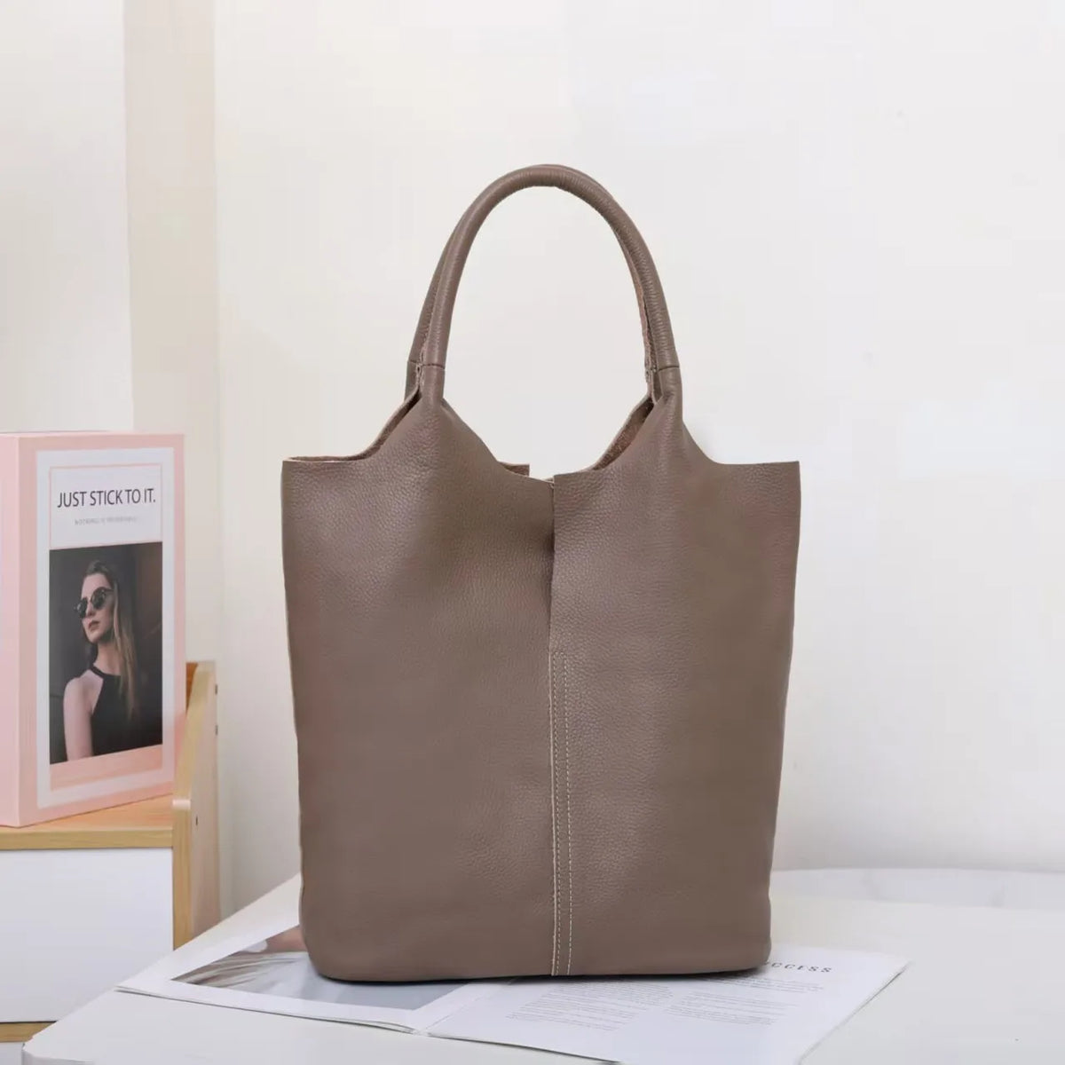Genuine cowhide leather tote bag for women by HSF Marketplace, luxury commuter handbag with spacious design