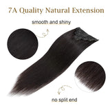 120g 8-piece straight clip-in Brazilian Remy human hair extensions in natural black, full-head set