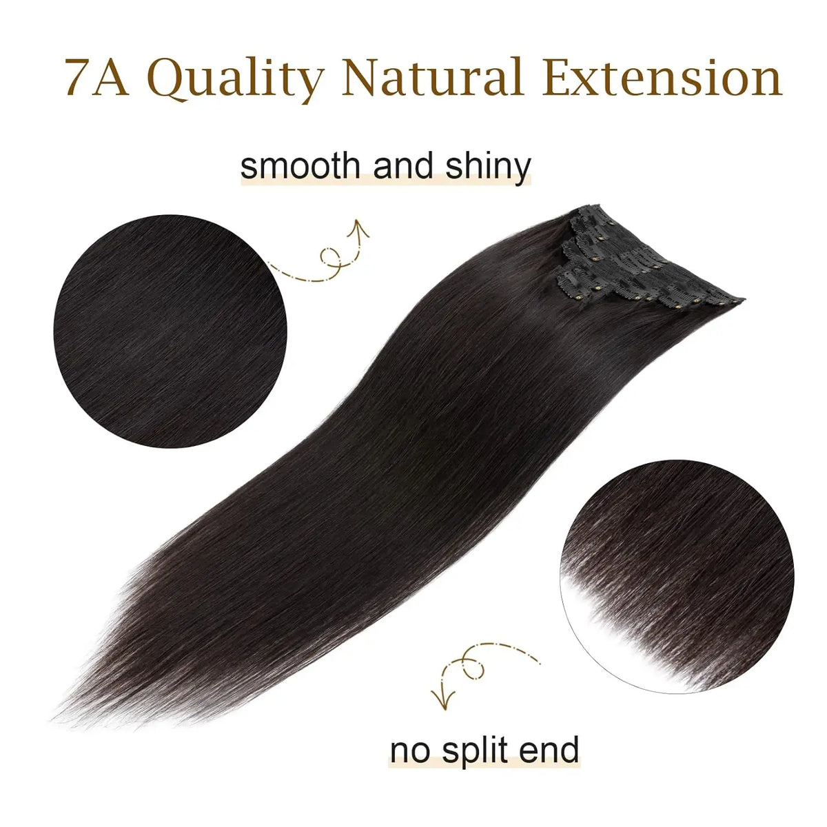 120g 8-piece straight clip-in Brazilian Remy human hair extensions in natural black, full-head set