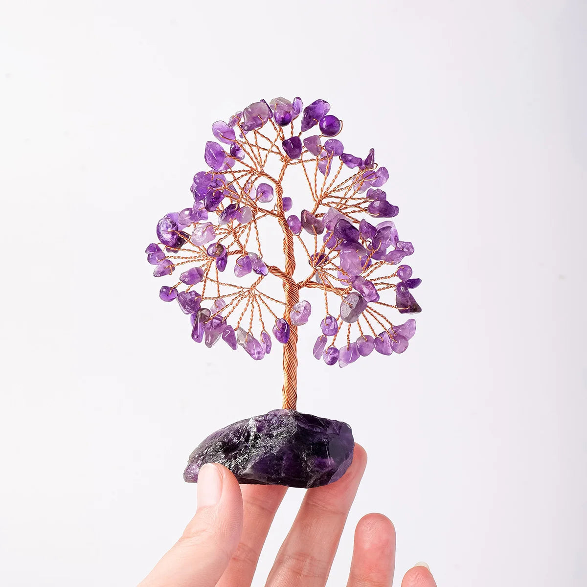 1PC Natural Gemstone Crystal Lucky Tree with Irregular Raw Stone Base for Home Office Desk Living Room Decor