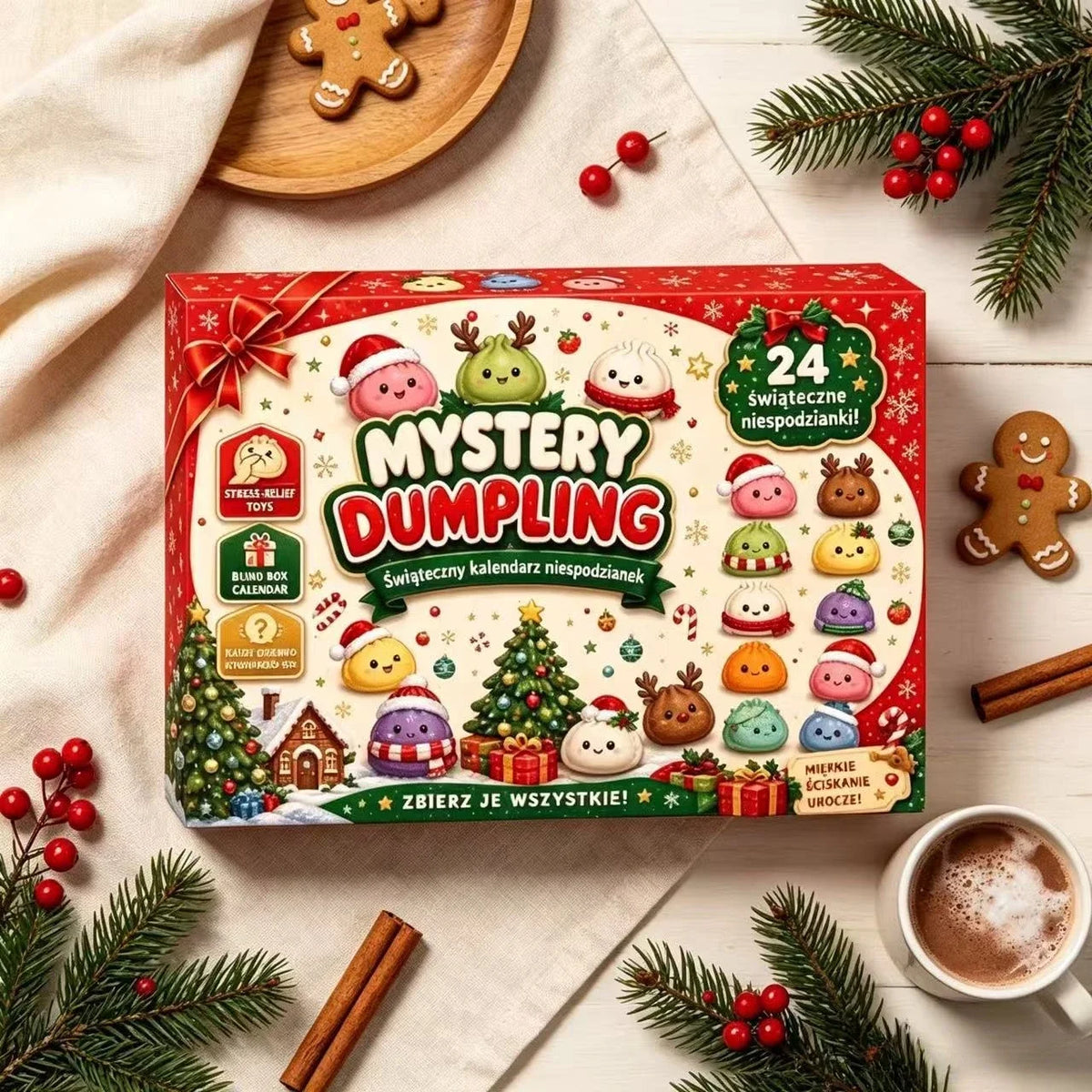 Dumpling squishy fidget Christmas countdown advent calendar 2026 by HSF Marketplace with 24 surprise compartments