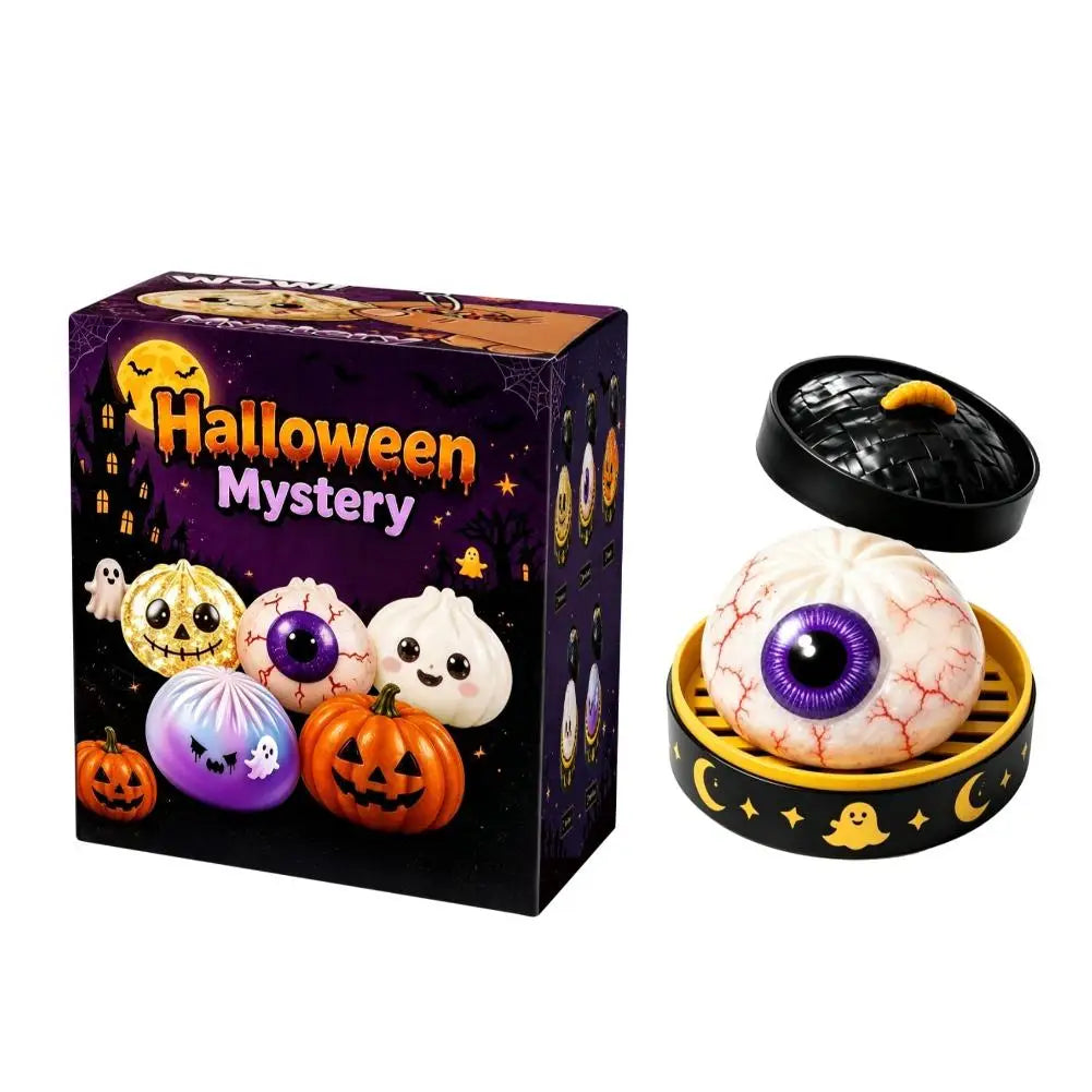 New 1-5pcs Halloween Ghost Dumpling Squishy Toy with Box Squeeze Decompression Fidget Toy for Stress Relief Gift Box Set