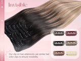 DIYOMO natural black straight PU clip-in hair extensions, 100% human hair with seamless invisible wefts