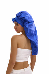 3-piece satin long bonnet set with wide brim and bow tie by HSF Marketplace