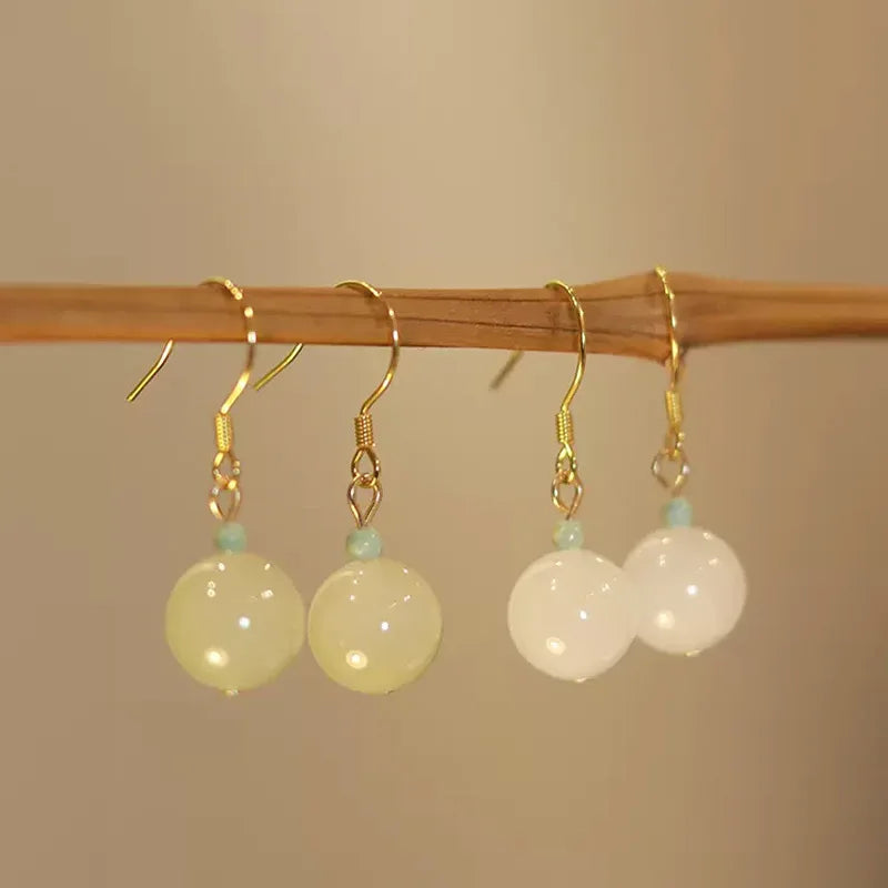 Elegant ancient style jade earrings for girls, versatile jewelry gift by HSF Marketplace